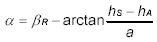 \alpha =\beta_R-\arctan\frac{h_{\mbox{\fns S}}-h_{\mbox{\fns A}}}{a}